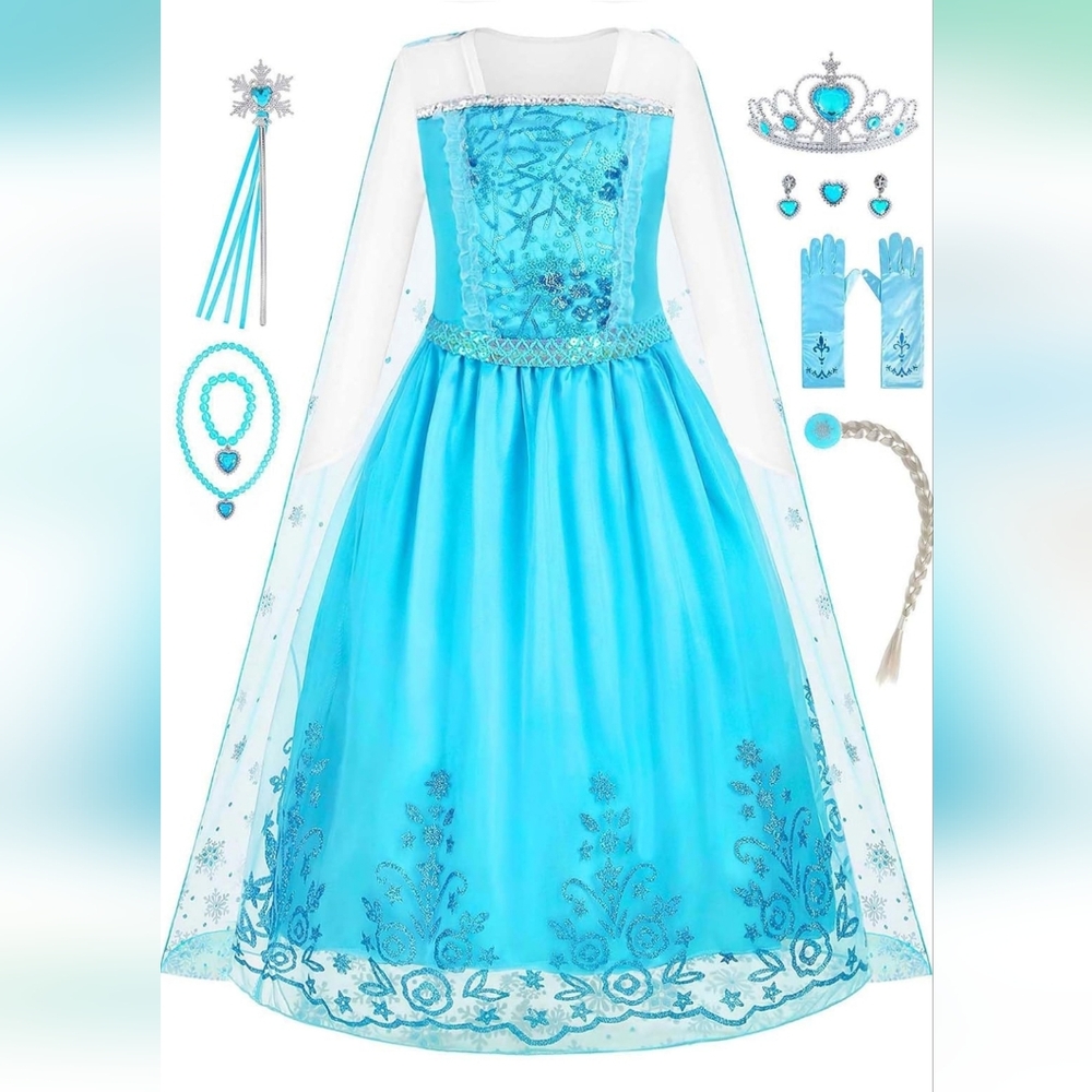 New Princess Elisa Blue costume Dress for girls, 110